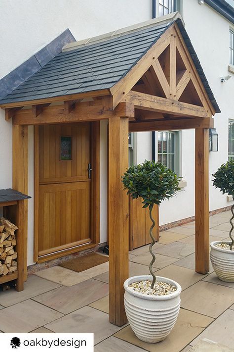 Oak Porch, Door Overhang, Timber Frame Porch, Front Door Canopy, Porch Canopy, House Awnings, House Front Porch, Porch Remodel, Porch Uk