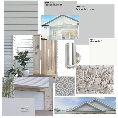 Grey White House Exterior, Modern Hampton Facade, Hampton House Facade, Hamptons Style Facade, Hamptons Style Exterior Australia, Tranquil Retreat Dulux Exterior, Hamptons Exterior Australia, Modern Hamptons Exterior, Modern Queenslander Exterior