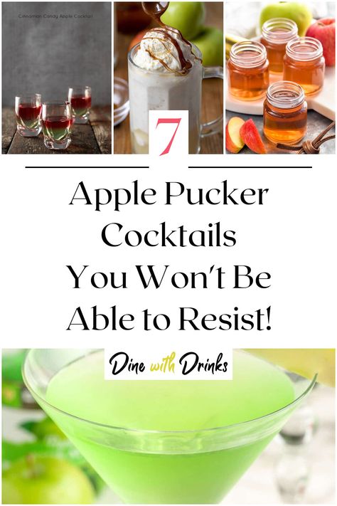 Collage of 4 apple pucker cocktails. Apple Pucker Drinks, Midori Drinks, Drinks Refreshing, Sour Apple Pucker, Pomegranate Cocktails, Apple Schnapps, Xmas Drinks, Apple Pucker, Cider Cocktail