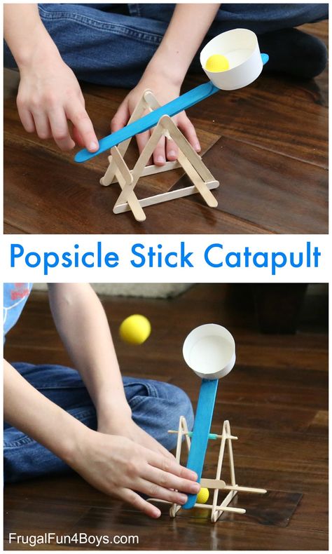 Build a Powerful Popsicle Stick Catapult - Fun STEM challenge for kids #stem #stemeducation #kidsactivities Catapult For Kids, Popsicle Stick Catapult, Popsicle Stick Crafts For Kids, Diy Popsicle, Stem Challenge, Activities For Boys, Stem Challenges, Simple Machines, Popsicle Stick Crafts