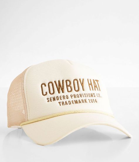 Sendero Provisions Co. Cowboy Trucker Hat - Women's Hats in Cream | Buckle Cream Cowboy Hat, Trendy Trucker Hats For Women, Cowgirl Trucker Hat, Trucker Hats For Women Outfits, Bachelorette Trucker Hats, Yeehaw Outfits, Western Trucker Hats, Cowgirl Core, Cowboy Accessories