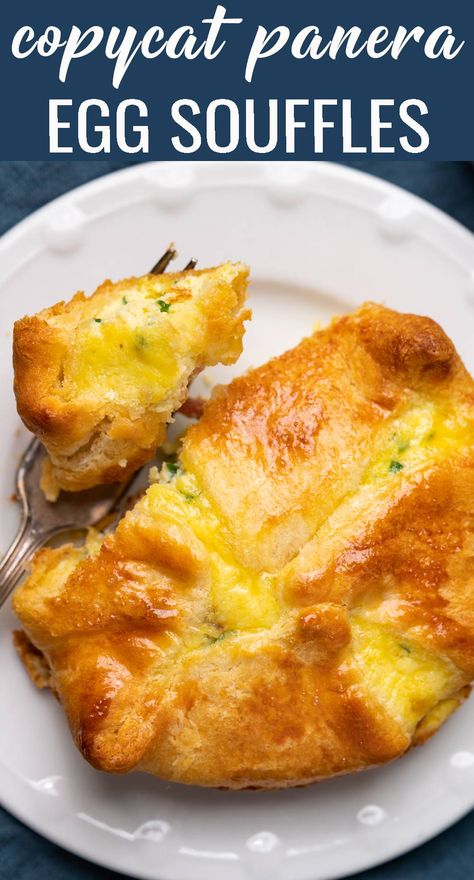 Eggs And Crescent Rolls, Bacon Souffle Recipes, Bacon Gouda Souffle Caribou, Panera Quiche Egg Souffle, Egg Supper Ideas, Four Cheese Souffle Panera, Egg And Cheese Souflee, Crossiant Recipes Breakfast Egg, Breakfast Souffle Casserole