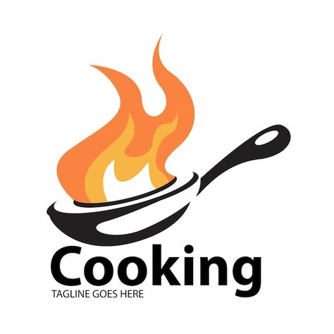 Cooking logo with flames in a frying pan... | Premium Vector #Freepik #vector #food #restaurant #kitchen #fire Cook Logo, Cooking With Fire, Fire Crown, Bbq Bar, Cooking Logo, Pan Cooking, Chef Logo, Food Bakery, Cooking Competition