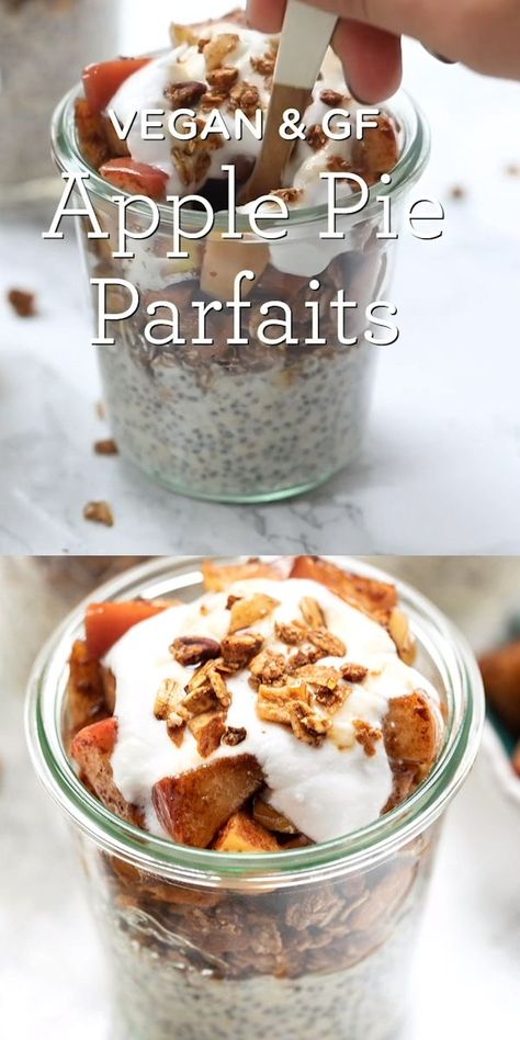 Apple Pie Breakfast, Breakfast Parfait Recipes, Breakfast Parfaits, Pie Breakfast, Deserturi Raw Vegan, Healthy Parfait, Resep Vegan, بذور الشيا, Chia Puding