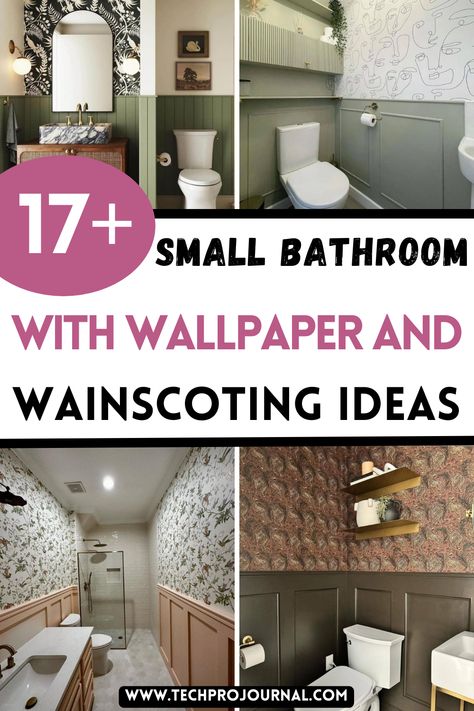 I'm thrilled to share these small bathroom with wallpaper and wainscoting ideas! Adding texture and pattern with wallpaper and wainscoting can bring so much character to a compact space. Discover how small bathroom with wallpaper and wainscoting ideas can completely transform your bathroom’s style. Small Bathroom Wainscoting Ideas, Small Bathroom With Wallpaper, Half Bathroom Ideas Wallpaper, Wainscoting Ideas Bathroom, Wallpaper And Wainscoting, Bathroom Wainscoting Ideas, Half Bathroom Wallpaper, Bathroom With Wallpaper, Small Powder Room Wallpaper