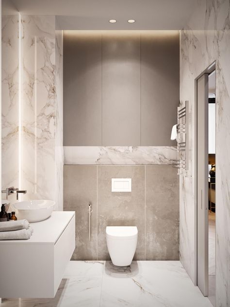 Sometimes luxury comes in small packages – while many may envision a "luxury home" as necessitating a sprawling floor plan, these stylish spaces take a more m Small Bathroom Modern, Dekorere Bad, Toilette Design, Luxury Bathroom Master Baths, Cheap Bathrooms, 카페 인테리어 디자인, Luxury Marble, Toilet Design, 아파트 인테리어