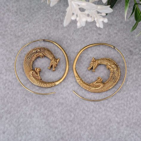 Dragon Hoop Earrings, Hoop Earrings, Dragon Hoops, Spiral Earrings, Spiral Hoops, Dragon Jewelry, Gothic Earrings, Gothic Jewelry - Etsy Ren Fest Jewelry, D&d Jewelry, Gold Dragon Jewelry, Gold Gothic Jewelry, Earrings Dragon, Dragon Clothing, Ancient Egyptian Jewelry, Earrings Gothic, Jewelry Gothic