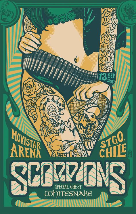 Scorpions & Whitesnake GigPoster Proposal, Santiago CHILE Rock N Roll Poster, Whitesnake Band, Poster Rock, Concert Poster Art, Blacklight Posters, Rock Poster Art, Vintage Concert Posters, Music Concert Posters, Rock Band Posters