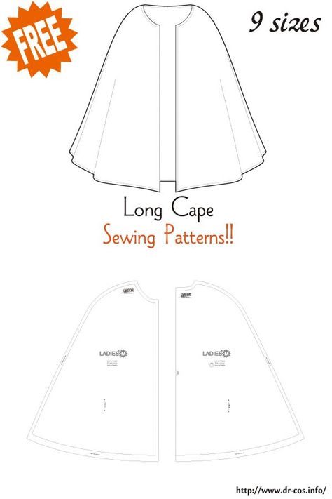 Witch Dress Pattern, Cape Pattern Free, No Sew Cape, Cape Sewing, Cape Pattern Sewing, Backpack Pattern Sewing, Cape Pattern, Sewing Templates, Long Cape