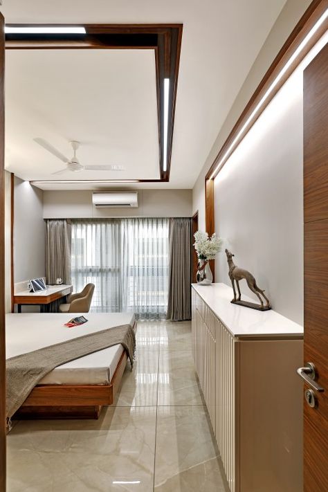 Elegant Apartment Interiors | Studio 7 Designs - The Architects Diary False Ceiling Bedroom, Interior Ceiling Design, Pop False Ceiling Design, House Ceiling Design, Ceiling Design Living Room, Modern Bedroom Interior, Ceiling Design Modern, Bedroom False Ceiling Design, Ceiling Design Bedroom