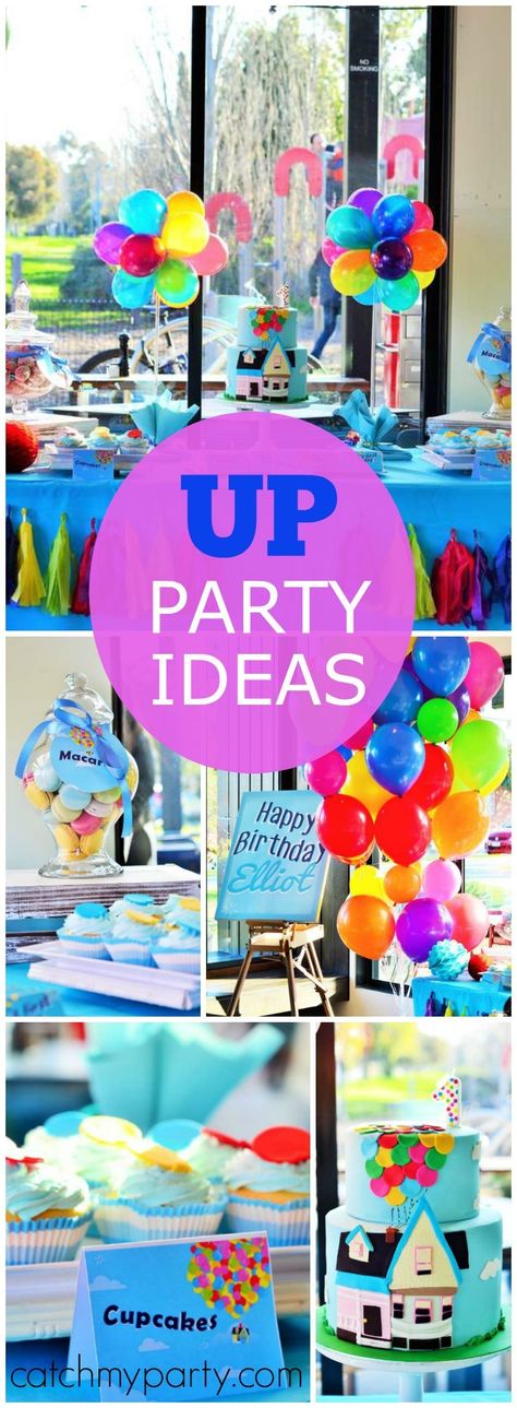 How fun is this colorful boy birthday party based on the movie UP?! See more party ideas at Catchmyparty.com! Baby Boy Birthday Party Ideas, Boy Birthday Party Ideas, 15th Birthday Party Ideas, Up Movie, Boy Birthday Decorations, Party Themes For Boys, Movie Birthday, Up Party, Baby Boy Birthday