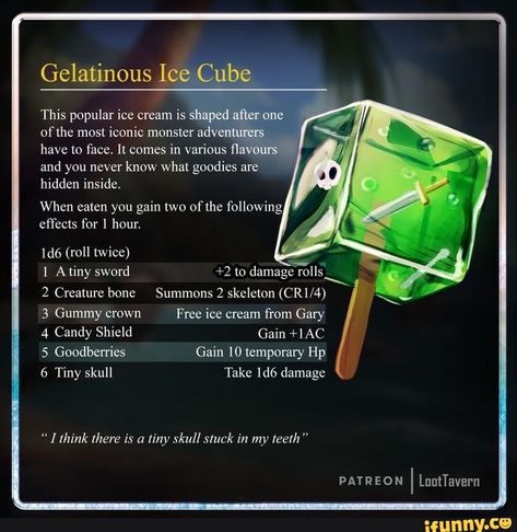 Found on iFunny Dnd Magic Food, Dnd Shop Ideas, Dnd Wondrous Items, Crustacean Monster, Warlock Necromancer, Dnd Drinks, Item Drawing, Dnd Food, Gelatinous Cube