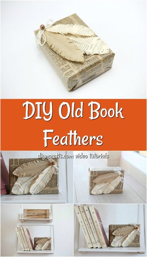 Make this fun craft using old book pages to create Decorative Feathers for adding to gifts, laminating as bookmarks, or adding to a floral bouquet! A simple paper craft that everyone will love! #papercraft #feathers #booklovers Recycled Book Crafts, Upcycled Books Crafts, Upcycled Books, Diy Old Books, Books Crafts, Old Book Crafts, Paper Feathers, Recycled Books, Book Crafts Diy