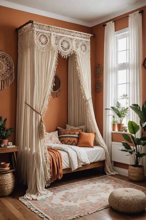 Boho Guest Room, Perfect Curtains, Guest Beds, Cozy Bohemian, Moroccan Bedroom, Earthy Bedroom, Small Couch, Boho Style Bedroom, Home Decor Idea