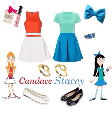 DisneyBound: Candace and Stacy from Phineas and Ferb Ferb Costume, Disney Bound Outfits Casual, Fashion Show Themes, Cute Group Halloween Costumes, Matching Halloween Costumes, Disney Themed Outfits, Bff Halloween Costumes, Cute Disney Outfits, Trio Halloween Costumes