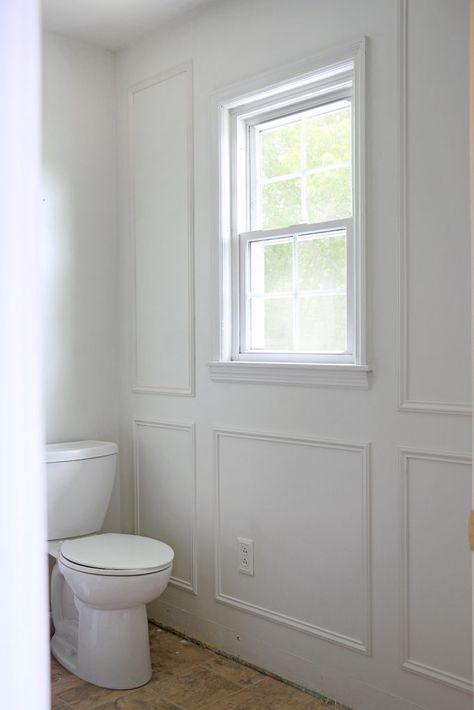 Moulding On Walls Bathroom, Floor To Ceiling Wainscoting Bathroom, Picture Molding In Bathroom, Picture Moulding Bathroom, Picture Frame Molding In Bathroom, Bathroom With Molding, Bathroom Picture Frame Moulding, Wall Moulding Bathroom, Picture Frame Moulding Bathroom