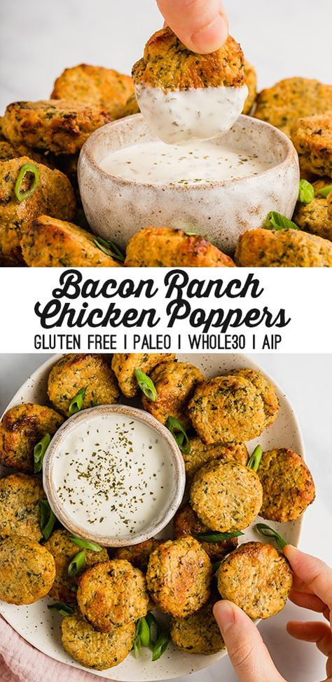 Unbound Wellness Aip, Chicken Bacon Ranch Poppers, Aip Ground Chicken Recipes, Autoimmune Diet Recipes, Aip Diet Recipes, Bacon Ranch Chicken, Healthy Chicken Nuggets, Unbound Wellness, Chicken Poppers