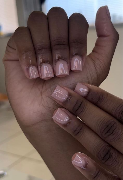 Short Tan Acrylic Nails, Quarter Inch Acrylic Nails, Plain Short Square Nails, French Tips With Design Short, Super Short Nails Acrylic, Curved Short Nails, Nude Square Nails Short, Shortie Nails Black Women, Nut Nails Short