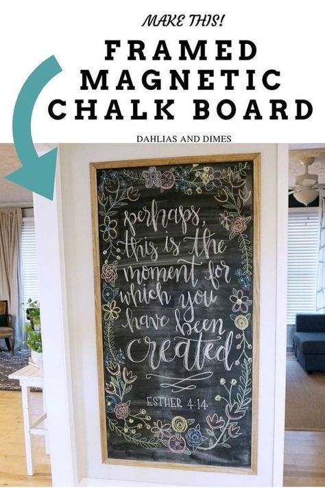 Wall Picture Collage Ideas, Diy Magnetic Chalkboard, Wall Picture Collage, Picture Collage Ideas, Fill A Blank Wall, Chalkboard Pictures, Papan Tulis Kapur, Chalkboard Diy, Family Picture Collages