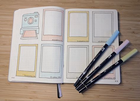 Pastel Polaroid, Weekly Bullet Journal, Bullet Journal August, Bujo Themes, April Bullet Journal, March Bullet Journal, Journal Weekly Spread, February Bullet Journal, Future Log