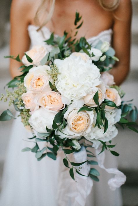 Peach & White Wedding Bouquet | Chris Barber Photography Bridal Bouquet Coral, Watters Bridal, Wedding Flower Guide, Neutral Wedding Colors, Purple Wedding Flowers, Wedding Flowers Summer, White Wedding Bouquets, Neutral Wedding, Peach Wedding