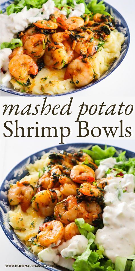 Shrimp Bowls, Spicy Garlic Shrimp, Spicy Shrimp Recipes, Different Salads, Healthy Dinner Ideas, Potato Dinner, Shrimp Dinner, Baked Shrimp, Spicy Shrimp