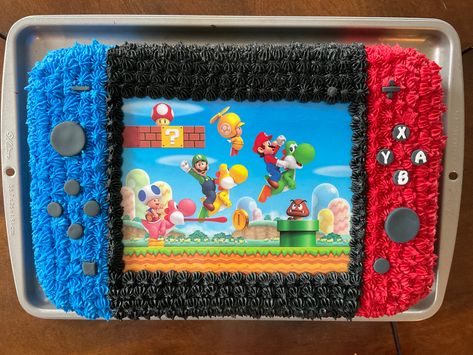 Nintendo Cupcakes, Nintendo Cake Ideas, Super Mario Cakes, Level Up Birthday Cake, Nintendo Switch Birthday Cake, Nintendo Switch Cake, Switch Party, Nintendo Birthday Party, Nintendo Cake