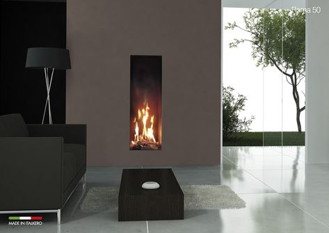 Floating Gas Fireplace, Vertical Fireplace Ideas, Vertical Fireplace, Fireplace Modern Design, Glass Cupboard, Tall Fireplace, Earthy Living Room, Wall Fires, Led Matrix