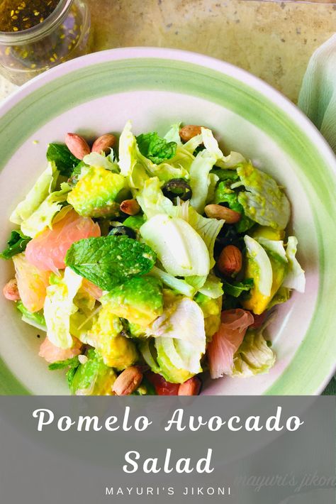 Have you ever tried pomelo in a salad? No, then you should try this Pomelo Avocado Salad, filling, nutritious, colourful, easy peasy and delicious. #salad #avocado #pomelo #summerfood #healthy #easyrecipe #glutenfree#vegan #lightmeal Pomelo Salad Vegetarian, Pomelo Salad Recipe, Pomello Salad, Salad Dressing Vegan, Salad Filling, Yum Salad, Pomelo Salad, Deep Fried Recipes, Vegetarian Platter