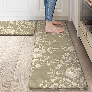 LEEVAN Kitchen Mats for Floor Non-Slip, Cushioned Anti Fatigue Mat 2 Piece, Natural Stone Memory Foam Kitchen Mat Waterproof, Ergonomic Standing Mat for Bar, Office,Desk, Laundry Kitchen Floor Mats Padded, Standing Mat, Tile Wood, Wood Ceramic, Bar Office, Anti Fatigue Mat, Linen Store, Bar Sink, Kitchen Mats