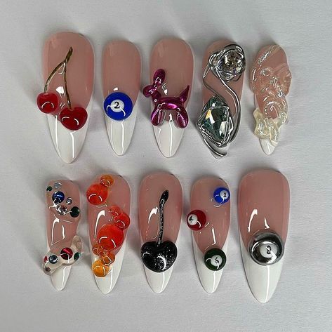 Materials: gel nail, long stiletto tips Greetings and welcome to my store. Hope you find a style you like. You can change the number you like ,just send message to me ✋🙆I only work with high-quality materials to create sturdy & long-lasting luxury press on nails that you can trust on. My nails will last for:1- 2 days using adhesive tab (provided with the nail set) 2- 3 weeks using nail glue. You can reuse all of the nails multiple times if you take care of them. Follow the instructions provided Birthday Candle Nail Art, Unique Nail Shapes, Gel Heart Nails, Number Nail Art, Lottery Nails, Almond Junk Nails, Numbers On Nails, 3d Cherry Nails, Neapolitan Nails