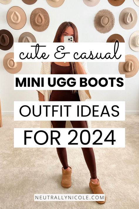 Short Brown Ugg Boots Outfit, Mini Uggs Leggings Outfit, Popular Uggs 2023, Winter Fashion Outfits Uggs, Outfits To Wear With Ugg Minis, Winter Outfits With Uggs Boots, Outfits To Wear With Ultra Mini Uggs, Ultra Mini Uggs With Jeans, Ugg Boots Outfit With Jeans