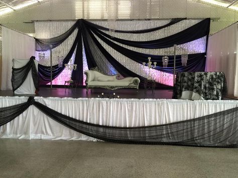 Black and white Black And White Stage Decor, White Stage Decor, Stage Backdrop Wedding, Head Table Wedding Backdrop, Cocktail Table Decor, Outdoor Wedding Backdrops, Wedding Stage Backdrop, Decoration Event, Event Decor Direct