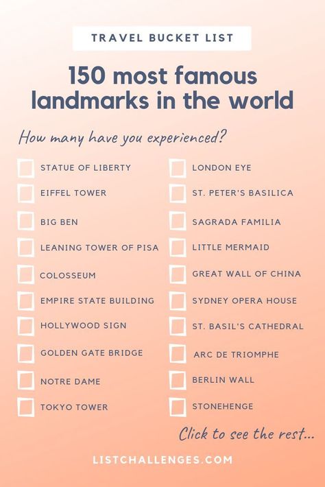 Bucket List Challenge, Bucket List Journal, List Challenges, Travel Destinations Bucket Lists, Parc D'attraction, Destination Voyage, Bucket List Destinations, Famous Landmarks, Summer Bucket Lists