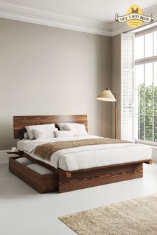 Wooden Beds with Storage | Next UK Palochina Bed, Simple Bed Frame With Storage, Wood Bed Aesthetic, Minimalist Bed Frame Wood, Minimal Wooden Bed, Simple Wood Headboard, Save Space Bedroom, Bed Design With Storage, White Brown Bedroom