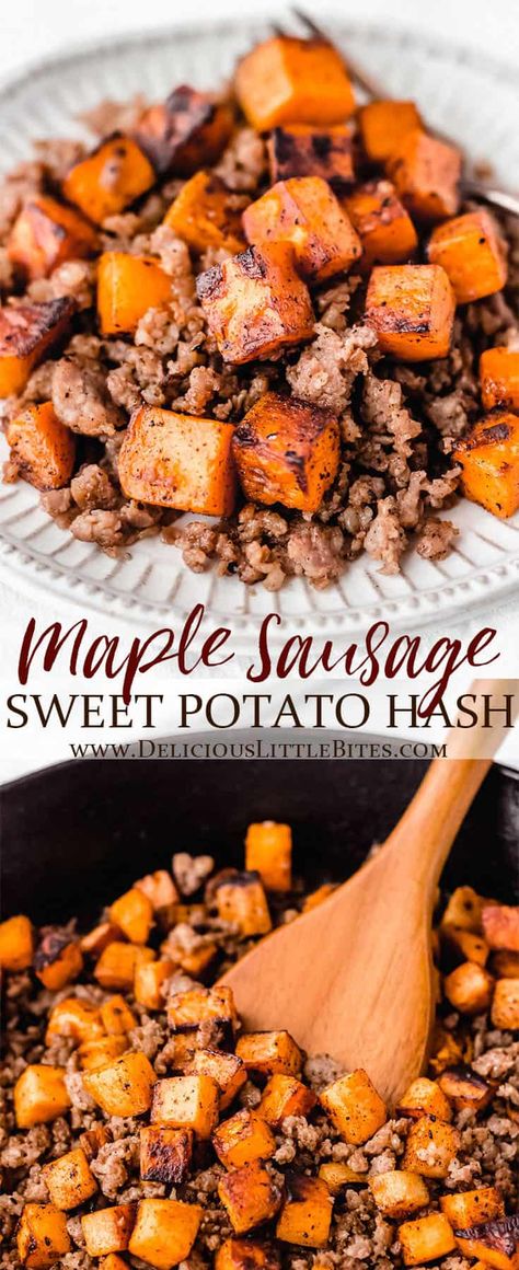 Essen, Recipes With Maple Sausage, Sausage Sweet Potato Recipes, Sausage Sweet Potato, Maple Sausage, Sweet Potato Dinner, Breakfast Sausage Recipes, Savory Recipe, Hash Recipe