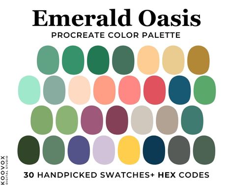 Jewel Tones Color Palette Hex Codes, Colour Palette With Emerald Green, Colors That Go With Emerald Green, Kelly Green Color Palette, Green Complimentary Colors, Emerald Green Color Scheme, Emerald Green Color Palette, Color Hex Codes, Color Palette Procreate