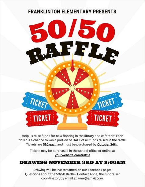 Simplify your fundraising efforts with our easy-to-follow 50/50 raffle blueprint. From initial planning to the final draw, we guide you through every step. Learn how to set achievable targets, engage your audience, and ensure a smooth, successful fundraiser. Suitable for all types of fundraising events, especially school and community-driven causes. Raffle Fundraising Ideas, Fundraising Ideas For School, Best Fundraising Ideas, Raffle Fundraiser, Raffle Flyer, 50 50 Raffle, School Donations, Pta Fundraising, Fun Fundraisers