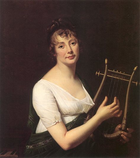 Portrait of a lady, half-length, seated at a piano, in a green mantle à la grecque, holding a harp (1808). Robert-Jacques-François Lefevre (French, 1755-1830). Oil on canvas. John Russell, Regency Fashion, 18th Century Fashion, Free Art Prints, A4 Poster, Oil Painting Reproductions, Painting Reproductions, Fashion Portrait, Vintage Artwork