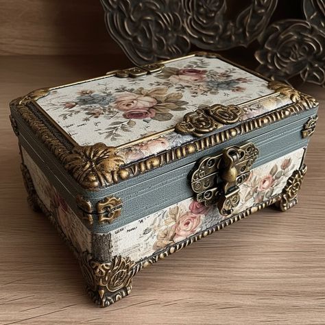 Decoupage Jewelry Box Ideas, Decoupage Box Vintage, Wooden Jewelry Boxes Vintage, Jewelry Box Vintage Wooden, Hand Painted Wooden Box Overstock, Jewelry Box Makeover, Painted Wooden Boxes, Painted Jewelry Boxes, Vintage Jewelry Box Inspire Uplift ⭐