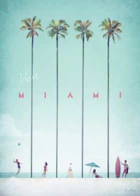 Vintage Travel Posters, Miami Posters, Grafika Vintage, Miami Travel, Postal Vintage, Surf Poster, Plakat Design, Miami Art, Poster Vintage