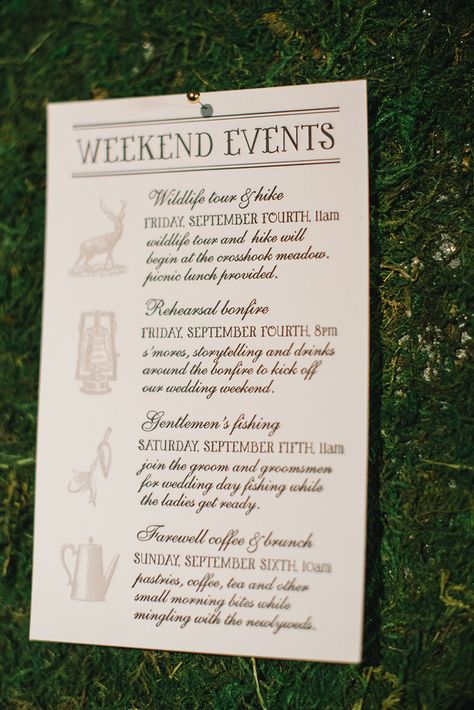 Wedding Weekend Itinerary, Campground Wedding, Woodland Wedding Inspiration, Wedding Itinerary, Weekend Itinerary, Wedding Week, Weekend Activities, Camp Wedding, Wedding Activities