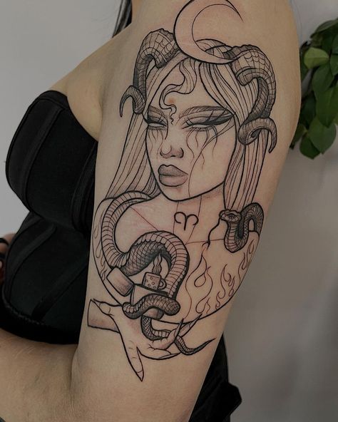 Aries Goddess Tattoo For Women, Medusa Tattoo Sleeve, Egyptian Goddess Tattoo, Tattoo Medusa, A Tattoo Design, Medusa Tattoo Design, Greek Mythology Tattoos, Goddess Tattoo, Mythology Tattoos