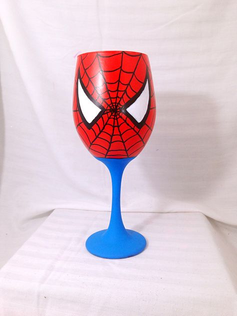 Spiderman inspired hand painted wine glass. by TheNerdEffect on Etsy https://www.etsy.com/listing/193100378/spiderman-inspired-hand-painted-wine Halloween Wine Bottles, Tree Watercolor Painting, Tree Watercolor, Halloween Wine, Wine Bottle Art, Painted Glasses, Watercolor Trees, House Diy, Paint Ideas