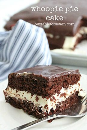 Whoopie Pie Cake #cake #whoopiepies #chocolate #cakemix #tableforsevevnblog #dessert Gob Cake Recipe Easy, Gob Cake Recipe, Gob Cake, Whoopie Pie Cake, Marshmallow Filling, Pie Chocolate, Delicious Chocolate Cake, Chocolate Whoopie Pies, Whoopie Pie