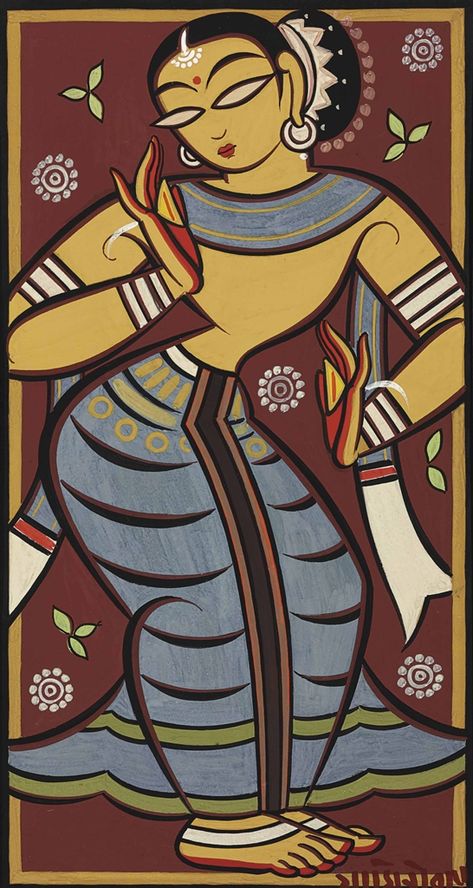 Shri Jamini Roy (Bengali: যামিনী রায়; 11 April 1887 – 24 April 1972) was one of the most famous pupil of Abanindranath Tagore, whose contribution to the emergence of modern art in India remains unquestionable. He preferred himself to be called a patua. He experimented with Kalighat paintings later expanding into village patuas. Jamini Roy Paintings Folk Art, Jamini Roy Paintings, Artworks Ideas, Jamini Roy, Bengali Art, Art Premier, Vedic Art, Madhubani Art, Indian Folk Art