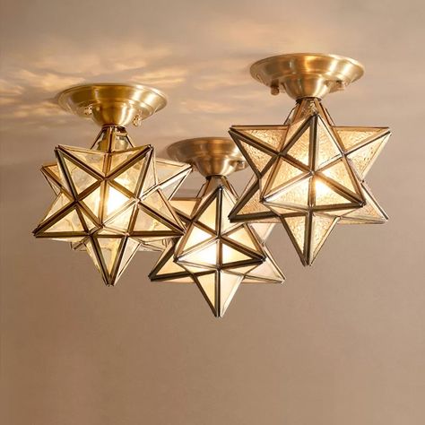 This diamond/star bedroom ceiling light flush mount traditional transparent glass 1-light brass flushmount lighting will make the perfect addition to any bedroom, living room, den or hallway. This stylish light fixture features a classic Colonial style with intricate detailing, that will instantly upgrade the look of any space with its presence. It has a lasting appeal due to its simple and elegant construction that is made out of durable material. It’s available in two sizes, 5 to 9 inches and Brass Flush Mount Light, Ceiling Light Flush Mount, Star Bedroom, Star Lights On Ceiling, Brass Ceiling Lamp, Brass Ceiling Light, Star Ceiling, Brass Light, Kitchen Ceiling Lights