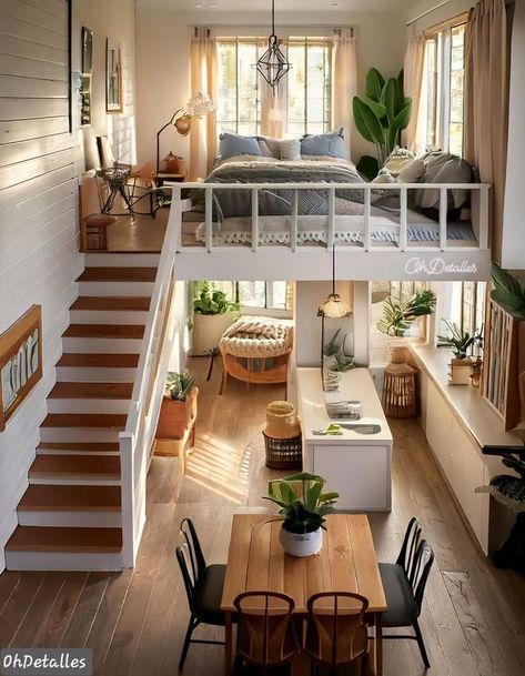 Tiny Loft, Loft House Design, Tiny House Interior Design, Modern Small House Design, Tiny House Loft, House Floor Design, House Arch Design, Tiny House Floor Plans, Sims House Design