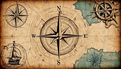 Old sea compass lighthouse and sea knot on abstract map background Old Maps Vintage, Coastal Background, Sea Map, Ib Art, Map Compass, Map Background, Nautical Map, Old Maps, Compass