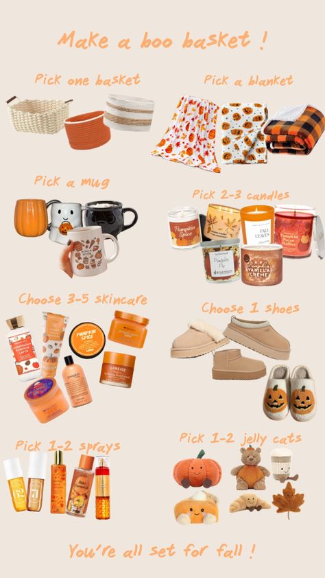 Make Your Own Boo Basket, Aesthetic Boo Basket Ideas, Birthday Boo Basket Ideas, Aesthetic Boo Basket, Boo Basket Halloween, Boo Basket For Bestie, Boo Baskets For Best Friend, Autumn Basket Ideas, Friend Boo Basket Ideas